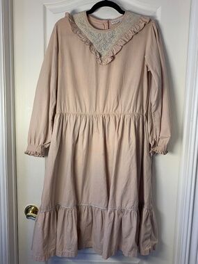 Apostrophe Cottagecore Prairie Dress Cream Blush Embroidered Romantic L Soft Y2K